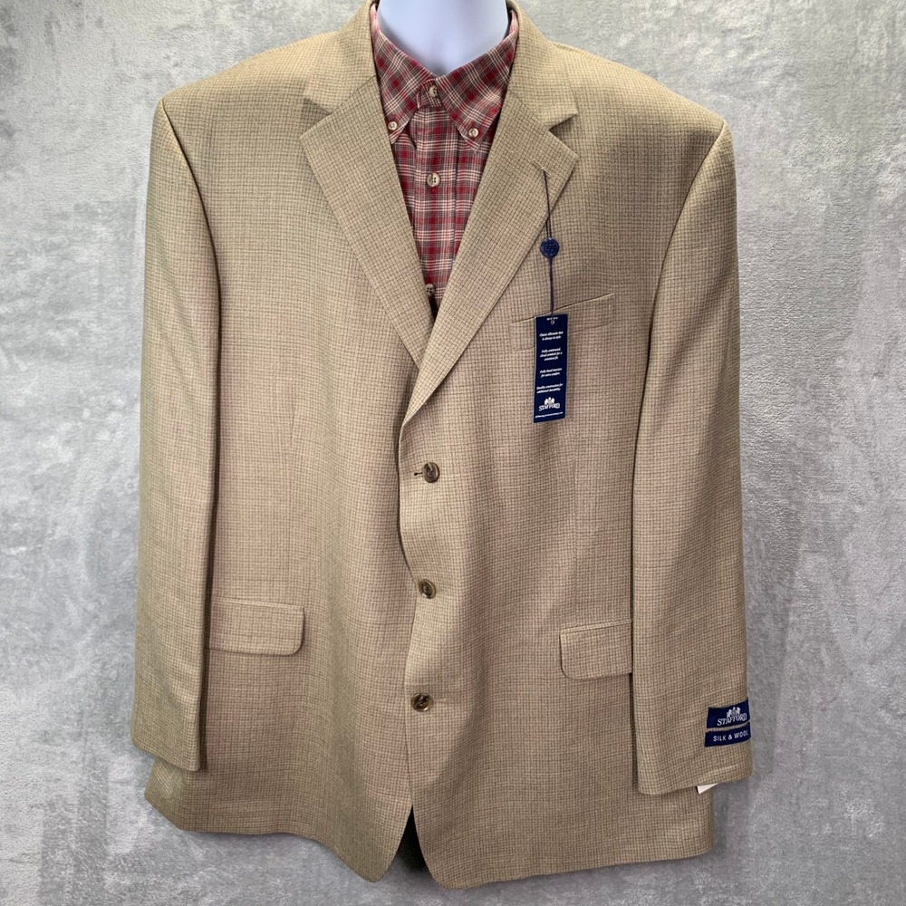 Men's 50L Tan Silk Wool Check Blazer Sport Coat NWT Classic Gentleman Style
